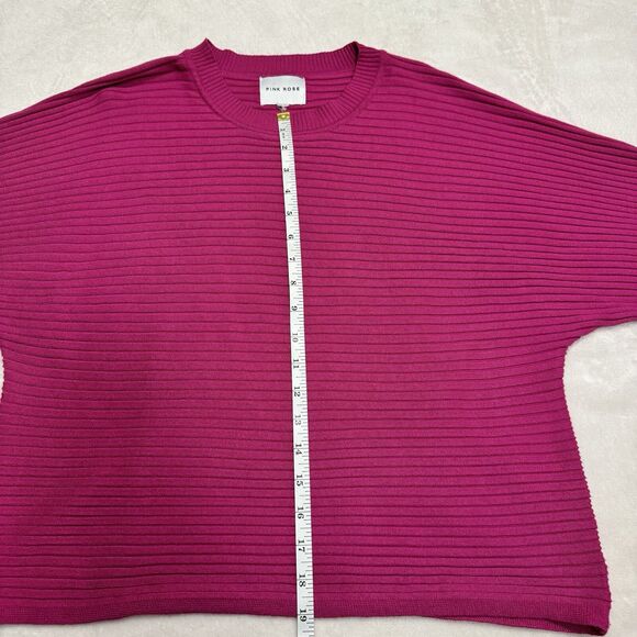 Pink Rose Women’s Ribbed Sweater Size XL Fuchsia Scoop Neck Slit Sleeve Pullover - Picture 5 of 7